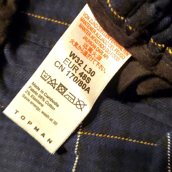 TOPMAN MEN'S NAVY CHECK DRAWSTRING Pull-up SKINNY PANTS SZ 32 X 30 - Nwt - Picture 8 of 10